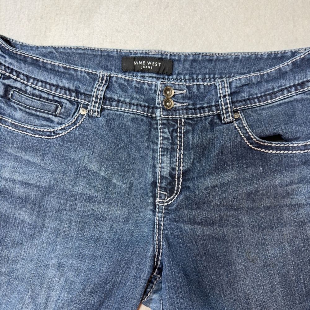 Nine West Jeans Bermuda Shorts Womens 12 Blue Good Raw Hem Embellished Mid Rise